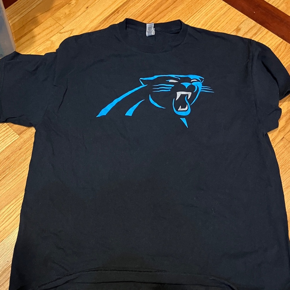 Black Graphic Tee with Blue Panther Design